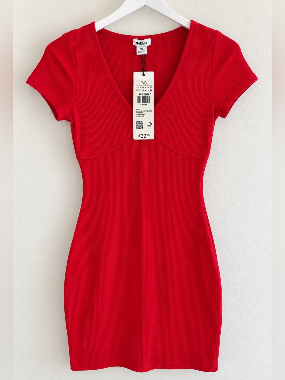 Garage Cayla Crimson Red Ribbed T-Shirt Mini Dress Size S NWT